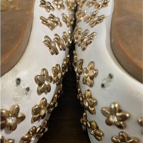 Jeffery Campbell Lbiza White Leather Slip On Daisy Gold & Stone Studded Flats - Picture 13 of 13